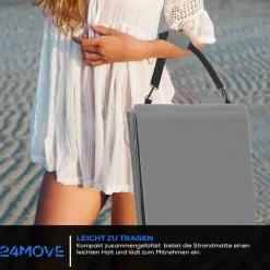 24MOVE® Strandmatte 1er Set klappbar mit Rückenlehne, Strandliege mit Gurt, tragbar für Strand und Garten, Liegematte grau