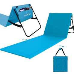 24MOVE® Strandmatte 1er Set klappbar mit Rückenlehne, Strandliege mit Gurt, tragbar für Strand und Garten, Liegematte blau