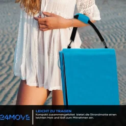 24MOVE® Strandmatte 1er Set klappbar mit Rückenlehne, Strandliege mit Gurt, tragbar für Strand und Garten, Liegematte blau