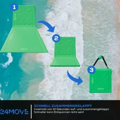 24MOVE® Strandmatte 1er Set klappbar mit Rückenlehne, Strandliege mit Gurt, tragbar für Strand und Garten, Liegematte grün