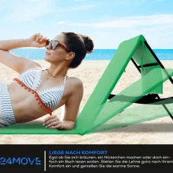 24MOVE® Strandmatte 1er Set klappbar mit Rückenlehne, Strandliege mit Gurt, tragbar für Strand und Garten, Liegematte grün