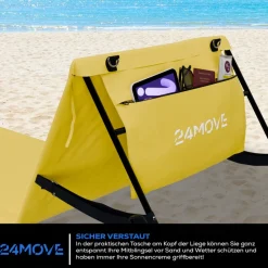 24MOVE® Strandmatte 1er Set klappbar mit Rückenlehne, Strandliege mit Gurt, tragbar für Strand und Garten, Liegematte gelb