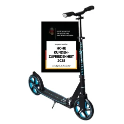 muuwmi Aluminium Scooter Pro – Tretroller, 215 mm, ABEC 7, GS-geprüft, höhenverstellbar, XL-Deck, BMX-Lenker, blau