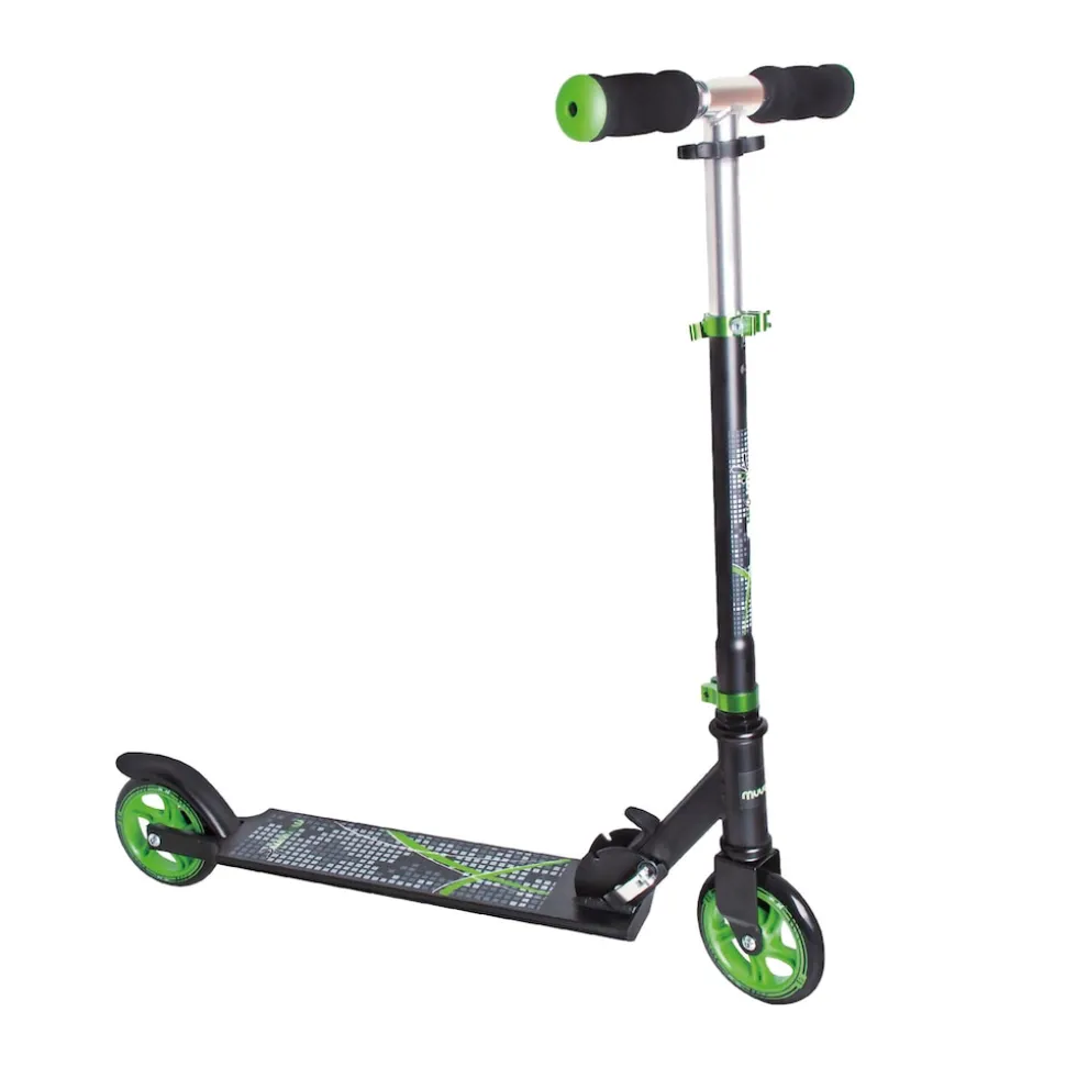 muuwmi Aluminium Scooter – Tretroller, 125 mm, ABEC 5, GS-geprüft, höhenverstellbar, schwarz-grün