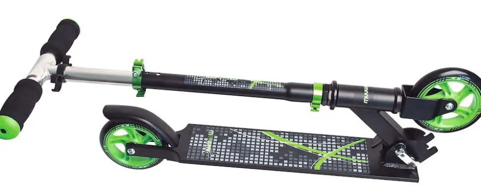 muuwmi Aluminium Scooter – Tretroller, 125 mm, ABEC 5, GS-geprüft, höhenverstellbar, schwarz-grün