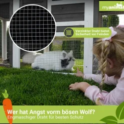 MyAnimal Hasenstall MH-31, Doppelgarten, Freilauf, wetterfester Kaninchenstall, imprägniertes Holz (Grau 2.0)