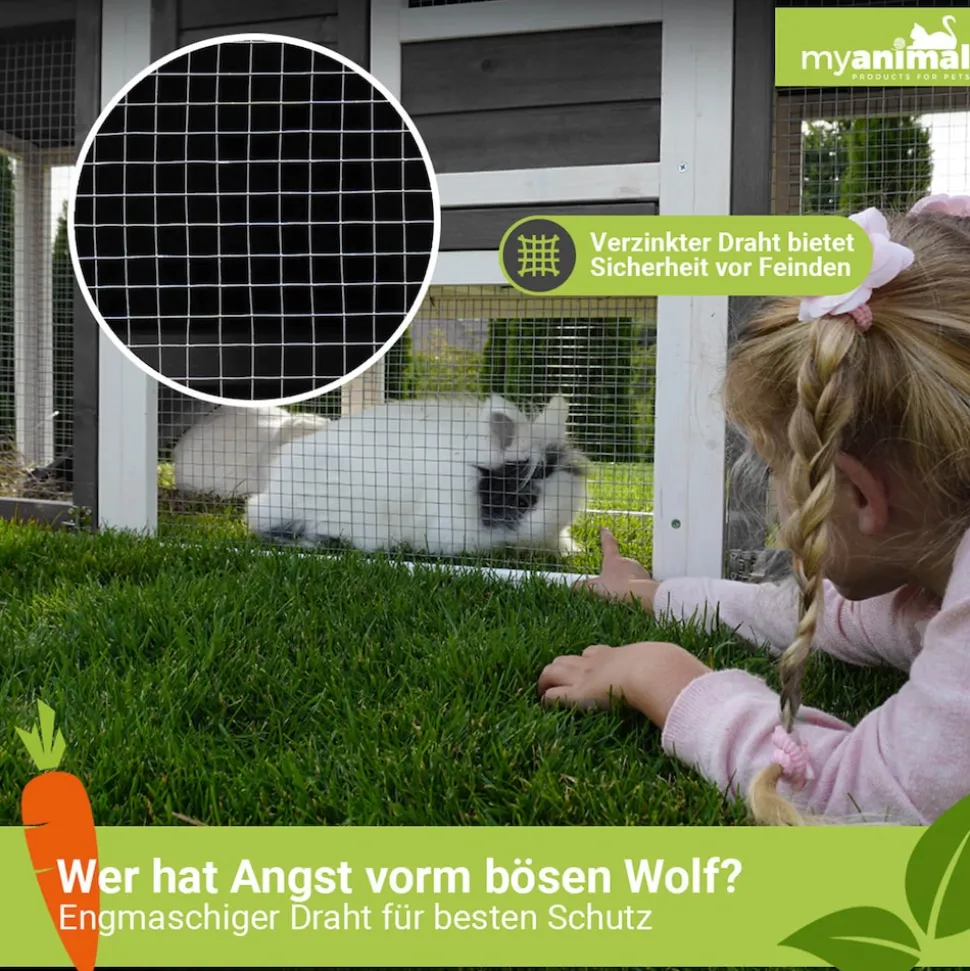 MyAnimal Hasenstall MH-31, Doppelgarten, Freilauf, wetterfester Kaninchenstall, imprägniertes Holz (Grau 2.0)
