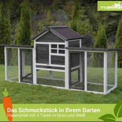 MyAnimal Hasenstall MH-31, Doppelgarten, Freilauf, wetterfester Kaninchenstall, imprägniertes Holz (Grau 2.0)