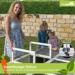 MyAnimal Hasenstall MH-06 Freilaufgehege, Kaninchenstall XXL, mit Unterstand, Simple-Fold, Vollholz (Grau)