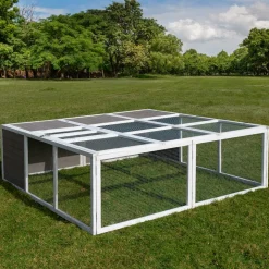 MyAnimal Hasenstall MH-06 Freilaufgehege, Kaninchenstall XXL, mit Unterstand, Simple-Fold, Vollholz (Grau)