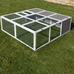 MyAnimal Hasenstall MH-06 Freilaufgehege, Kaninchenstall XXL, mit Unterstand, Simple-Fold, Vollholz (Grau)