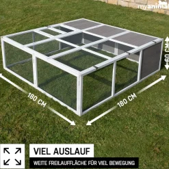 MyAnimal Hasenstall MH-06 Freilaufgehege, Kaninchenstall XXL, mit Unterstand, Simple-Fold, Vollholz (Grau)