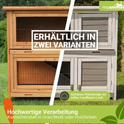 MyAnimal Hasenstall MH-20, 2-stöckig, wetterfest, Kaninchenstall mit 4 Türen, imprägniertes Holz (Braun)