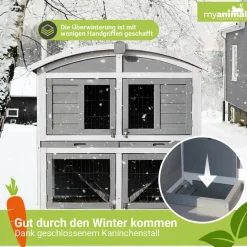 MyAnimal Hasenstall MH-33, 2-stöckig, Bogendach aufklappbar, wetterfester Kaninchenstall, Holz, Grau