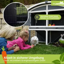 MyAnimal Hasenstall MH-33, 2-stöckig, Bogendach aufklappbar, wetterfester Kaninchenstall, Holz, Grau