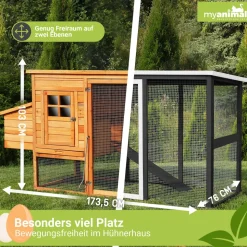 MyAnimal Hühnerstall für 4 Hühner MH-04 mit Eiablage, wasserabweisendes Dach, schutzimprägniert (Grau)