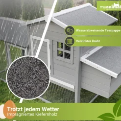 MyAnimal Hühnerstall für 3 Hühner MH-21 mit Eiablage, Dach wasserabweisend, verzinkter Draht