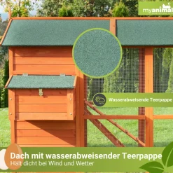 MyAnimal Hühnerstall groß für 7 Hühner MH-15, Hühnerhaus auf 2 qm², mit Auslauf, separates Legenest (Braun)