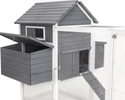 MyAnimal Hühnerstall XXL für 8 Hühner MH-22, Hühnerhaus mit zwei Nistkästen, Auslauf, zwei Ebenen (Grau/Weiß 2.0)