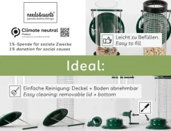 needs&wants® 2er Set: Vogelfutterspender zum Aufhängen Metall Edelstahl Kunststoff, Vogelfutterstation klein Futterstation Vögel Wildvögel