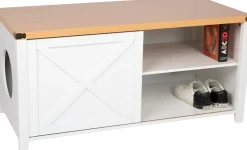 needs&wants® Katzenschrank groß für Katzentoilette XXL aus Holz mit Schuhschrank Sitzkommode, Katzenklo-Schrank Kommode, Design Katzenhaus Toilette Klo, 110 x 50 x 53 cm, weiß braun