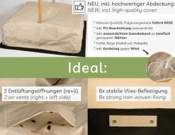 needs&wants® Sandkasten mit Dach Sitzbank und Boden Vlies-Folie, mit Abdeckung Oxford 600D, Sandkiste Holz rechteckig mit Bänken Outdoor Garten Kinder UV-Sonnenschutz, 113x113x113 cm, gelb weiß braun