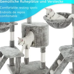 NYVI Katzen Kratzbaum Figaro 102 cm Grau - Deluxe Katzenbaum mit Katzenhöhle, Hängematte, Plattform, Katzenspielzeug und Sisal Kratzsäule
