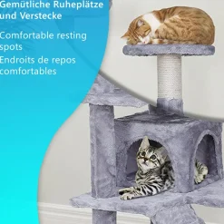 NYVI Katzen Kratzbaum Luzifer 134 cm Grau - Deluxe Katzenbaum mit Katzenhöhlen, Plattformen, Katzenspielzeug und Sisal Kratzsäule