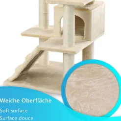 NYVI Katzen Kratzbaum Sammy 132 cm Beige - Deluxe Katzenbaum mit 2 Katzenhöhlen, 3 Plattformen und Sisal Kratzsäule