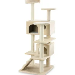 NYVI Katzen Kratzbaum Sammy 132 cm Beige - Deluxe Katzenbaum mit 2 Katzenhöhlen, 3 Plattformen und Sisal Kratzsäule