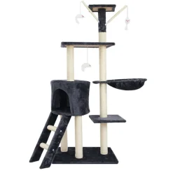 NYVI Katzen Kratzbaum Simba 142 cm Dunkelgrau - Deluxe Katzenbaum mit Katzenhöhle, Spielzeug, Plattform, Sisal Kratzsäule und Hängematte