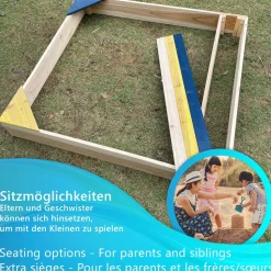 NYVI Kinder Sandkasten NYVIKids Semplice 102x96 cm - Sandkasten mit Abdeckung & 3 Sitzplätze