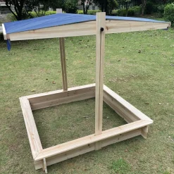 NYVI Sandkasten mit verstellbarem Sonnenschutz 126x118,5x115 cm - Holz - Schutz vor Verunreinigungen, Outdoor Spielkasten