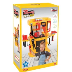 Pilsan Kinder-Werkbank Lux 03538 mit Kinderwerkzeug 50-teilig, Hammer, Schrauben gelb