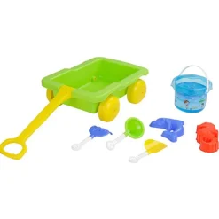 Pilsan 06112 Sandspielzeug Set mit Ziehwagen, Eimer, Förmchen, Schaufeln, Rechen