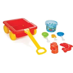 Pilsan 06112 Sandspielzeug Set mit Ziehwagen, Eimer, Förmchen, Schaufeln, Rechen
