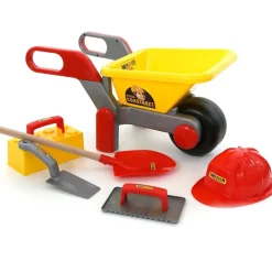 Polesie Kinder-Schubkarren 50229, Baustellenset 6-teilig, Helm, Schaufel, Kelle rot