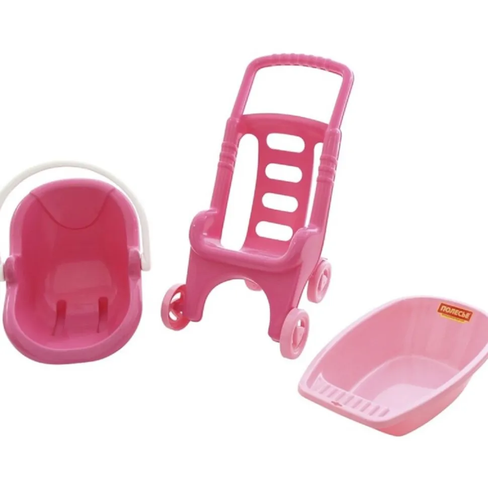 Polesie 42842 Puppenwagen 3 in 1 Set, Puppenbuggy Schaukelkorb Puppen-Badewanne pink