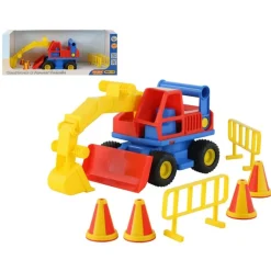Polesie Spielzeug Bagger 37701, Baustellenabsperrung, Pylonen, ab 12 Monaten blau