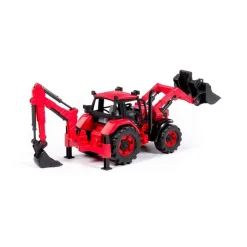 Polesie Spielzeug Radlader Bagger 91857 Frontschaufel Heckbagger Schwungantrieb rot