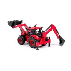 Polesie Spielzeug Radlader Bagger 91857 Frontschaufel Heckbagger Schwungantrieb rot