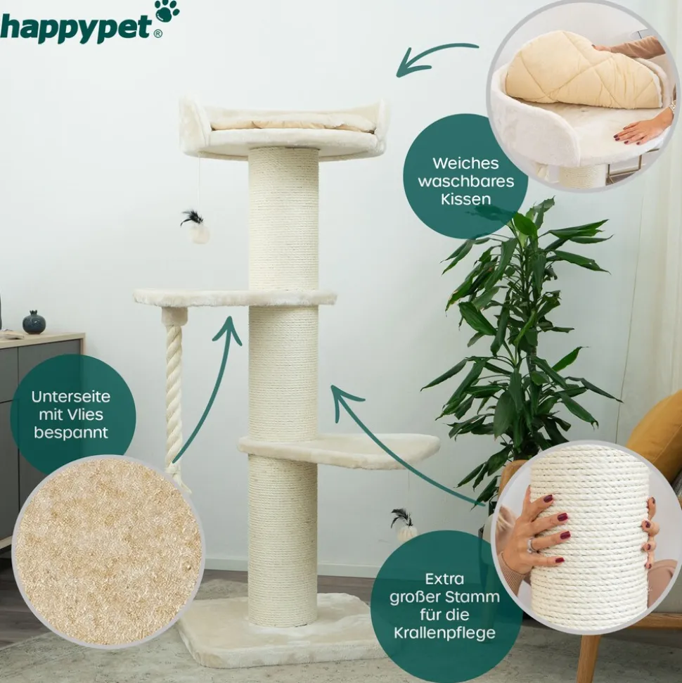 Premium Kratzbaum Grosse Katzen Stabil 'Freddy' – 150 cm Großer Katzenbaum | Creme