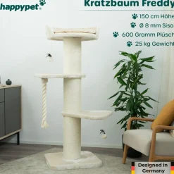 Premium Kratzbaum Grosse Katzen Stabil 'Freddy' – 150 cm Großer Katzenbaum | Creme