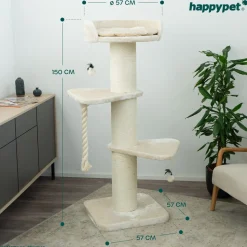 Premium Kratzbaum Grosse Katzen Stabil 'Freddy' – 150 cm Großer Katzenbaum | Creme