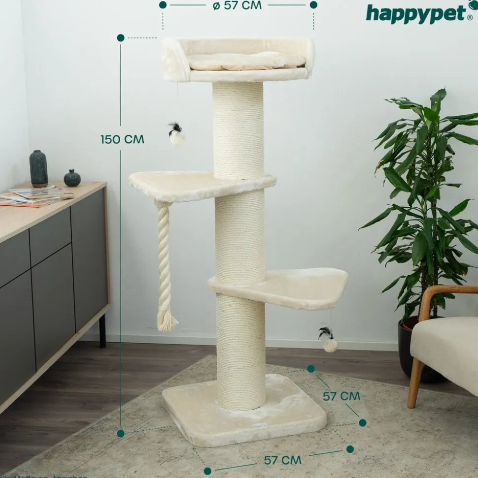 Premium Kratzbaum Grosse Katzen Stabil 'Freddy' – 150 cm Großer Katzenbaum | Creme