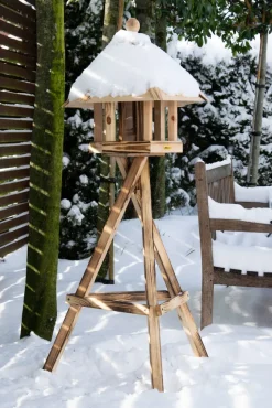 Robuster Vogelhausständer - Dreibein-Ständer für Vogelfutterhäuser, Kiefer, geflammt