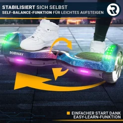 ROBWAY W1 Hoverboard für Erwachsene und Kinder, 6,5 Zoll, Self-Balance, Bluetooth, App, 700 Watt, LEDs (Space Blue 2.0)