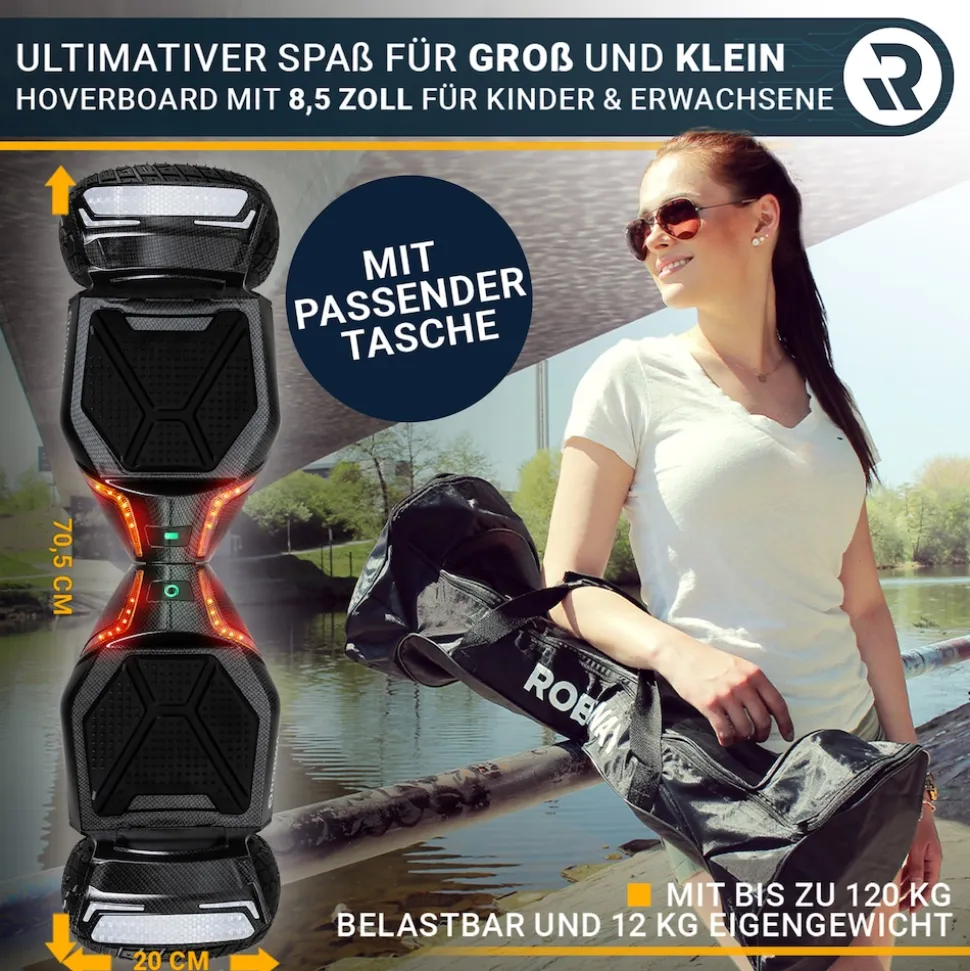 ROBWAY X2 Offroad-Hoverboard fürs Gelände, Erwachsene und Kinder, 8,5 Zoll, App, Bluetooth, 700 Watt (Navy Camo 2.0, Offroad)