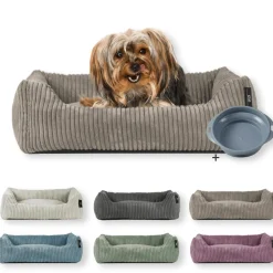 Rohrschneider Tierbett Cordstoff breit Gr. 1 taupe + faltbarer Reisenapf