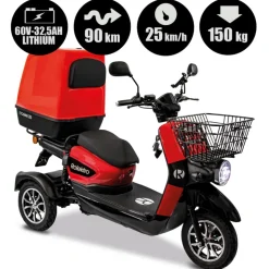 Rolektro, E-Carrier 25 V.3 Lithium, Rot, mit XXL-Koffer, 60V-32,5Ah Akku, 1000 Watt